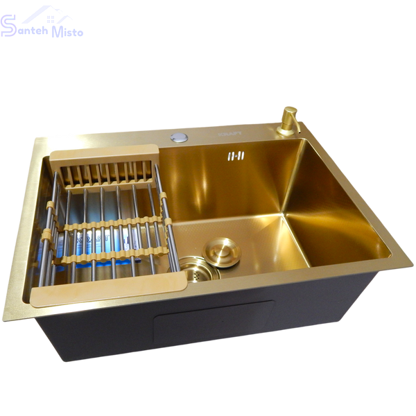 Кухонна мийка Kraft NANO GOLD PVD HS60*45 (3.0/1.0 мм) декор SM25760 фото