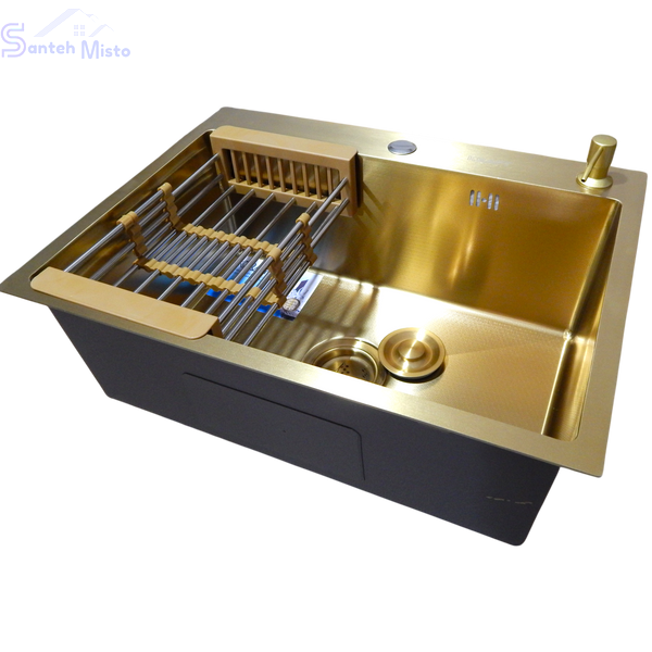 Кухонна мийка Kraft NANO GOLD PVD HS60*45 (3.0/1.0 мм) декор SM25760 фото