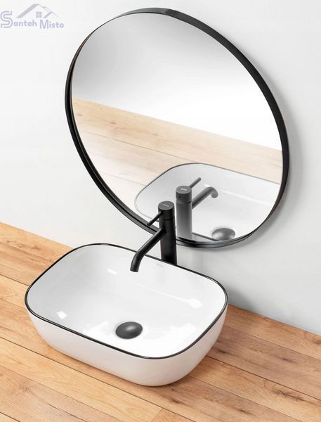 Умывальник (раковина) REA MARBEL WHITE BLACK EDGE накладной * REA-U8603 фото
