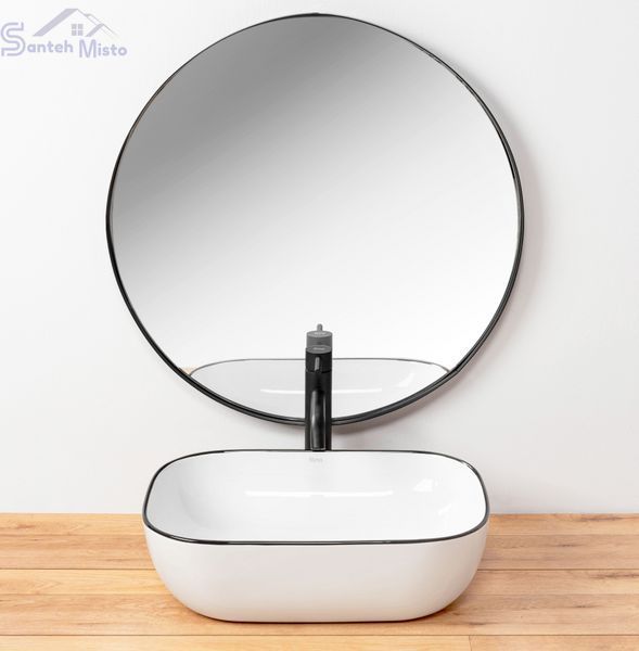 Умывальник (раковина) REA MARBEL WHITE BLACK EDGE накладной * REA-U8603 фото