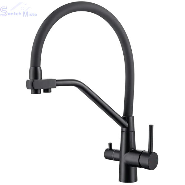 Комплект кухонної мийки Kraft NANO BLACK PVD HS 500х500мм Декор (3.0/1.0 мм)+Змішувач для кухні з підключенням до фільтра Pllen&oacute; Lazio ST19 nero SM7040 фото