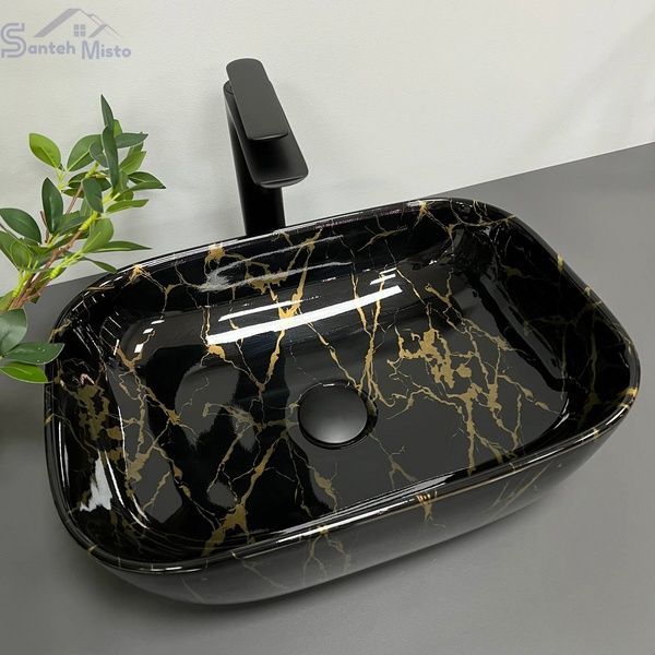 Умывальник (раковина) VBI RAVENNA MARBLE BLACK GLOSSY накладной VBI-011207 фото