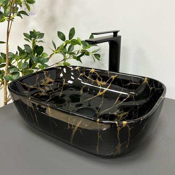Умывальник (раковина) VBI RAVENNA MARBLE BLACK GLOSSY накладной VBI-011207 фото