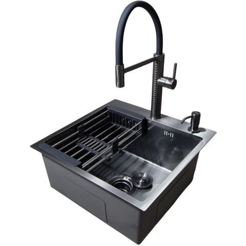 Комплект кухонної мийки Kraft HM 50х50 NANO BLACK (DECOR) PVD (3.0/1.0 мм) SМ039 фото