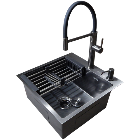 Комплект кухонной мойки Kraft HM 50х50 NANO BLACK (DECOR) PVD (3.0/1.0 мм) SМ039 фото