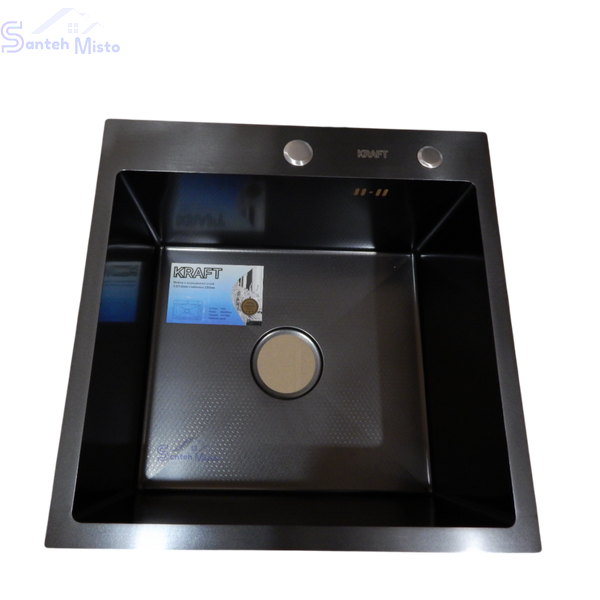 Комплект кухонної мийки Kraft HM 50х50 NANO BLACK (DECOR) PVD (3.0/1.0 мм) SМ039 фото