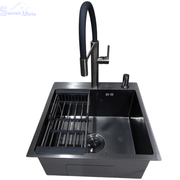 Комплект кухонної мийки Kraft HM 50х50 NANO BLACK (DECOR) PVD (3.0/1.0 мм) SМ039 фото