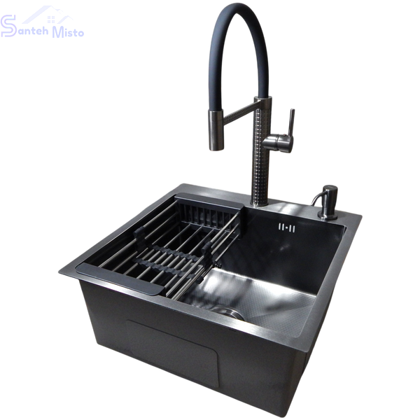 Комплект кухонної мийки Kraft HM 50х50 NANO BLACK (DECOR) PVD (3.0/1.0 мм) SМ039 фото