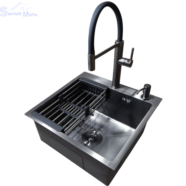Комплект кухонної мийки Kraft HM 50х50 NANO BLACK (DECOR) PVD (3.0/1.0 мм) SМ039 фото