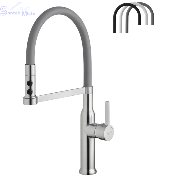 Комплект кухонної мийки Kraft KRF 5050 decor (3.0/1.0 мм)+Змішувач для кухні з гнучким виливом Pllen&oacute; Lazio BLK17 spazzolato SM14309 фото