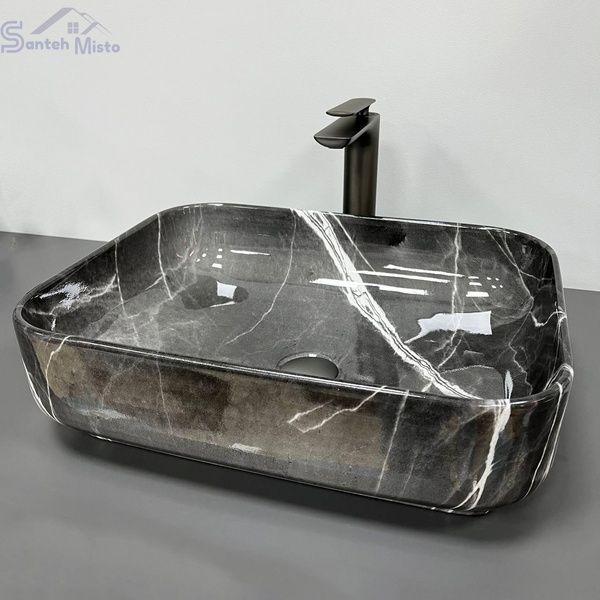 Умивальник (раковина) VBI PALERMO DARK GREY AGATE GLOSSY накладний VBI-012304 фото