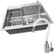 Комплект кухонной мойки Kraft HM 5448 Декор (3.0/1.0 мм)+Смеситель кухонный гибкий KT 91 VALESO SM30521 фото 1