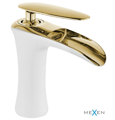 Змішувач для раковини (умивальника) MEXEN LYRA WHITE GOLD низький * MEX-745300-25 фото