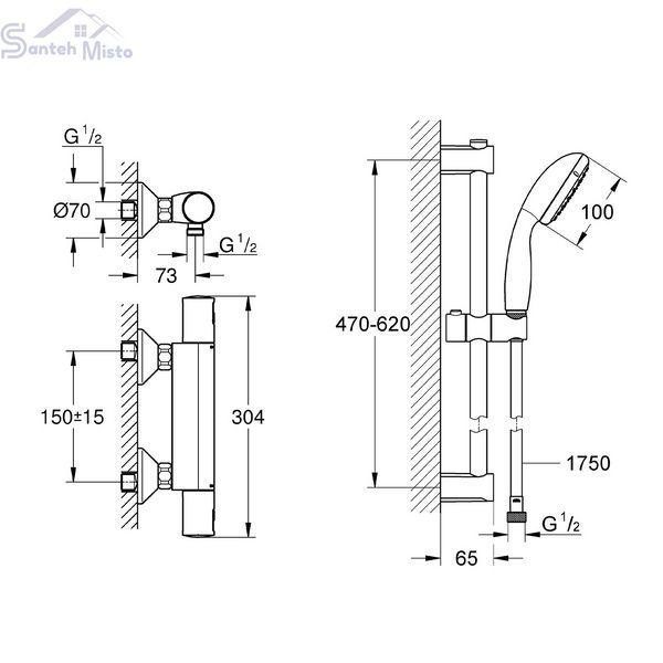 Змішувач термостатичний для душу Grohe QuickFix Start Black UA303908T1 CV032753 фото