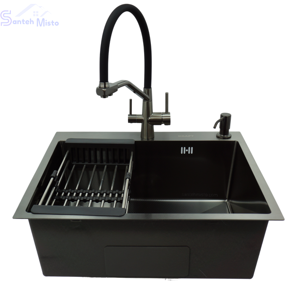 Комплект кухонної мийки Kraft NANO BLACK PVD HS54*48 (3.0/1.0 мм) декор SM2509 фото