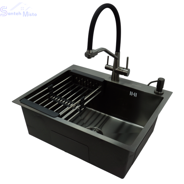 Комплект кухонної мийки Kraft NANO BLACK PVD HS54*48 (3.0/1.0 мм) декор SM2509 фото