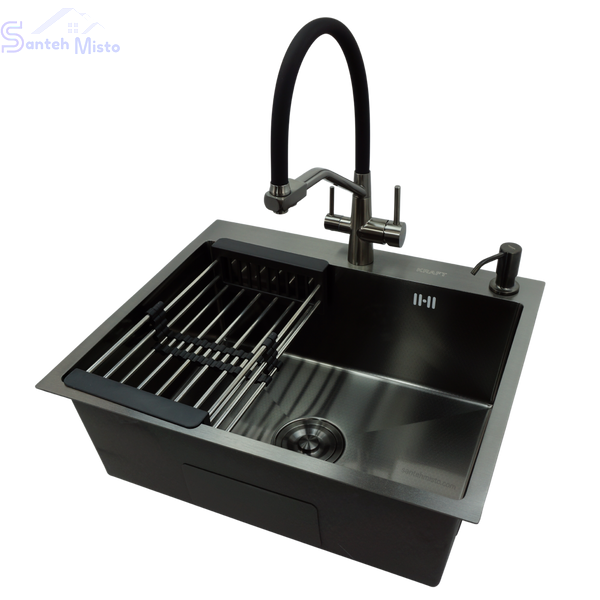 Комплект кухонної мийки Kraft NANO BLACK PVD HS54*48 (3.0/1.0 мм) декор SM2509 фото