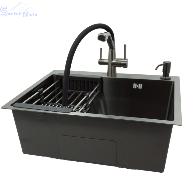 Комплект кухонної мийки Kraft NANO BLACK PVD HS54*48 (3.0/1.0 мм) декор SM2509 фото