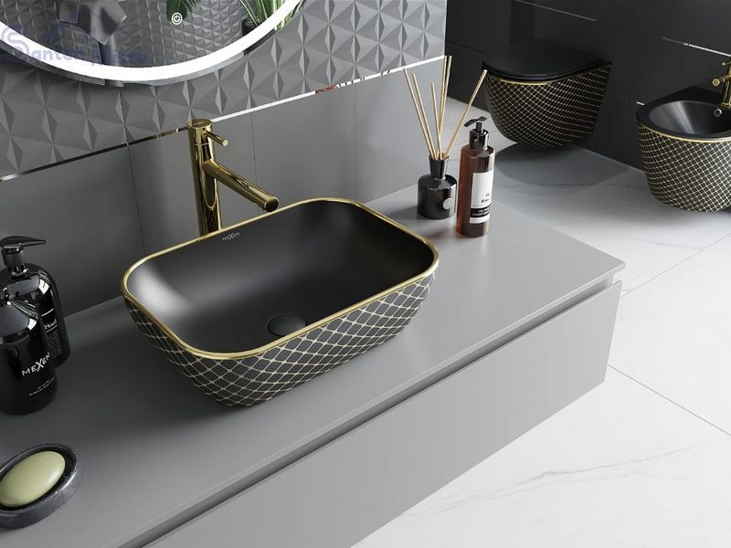 Умивальник (раковина) MEXEN RITA BLACK MATT DIAMOND GOLD накладний MEX-21084579 фото