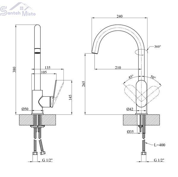 Змішувач для кухні Kroner Element 211512B-3801 CV035982 фото