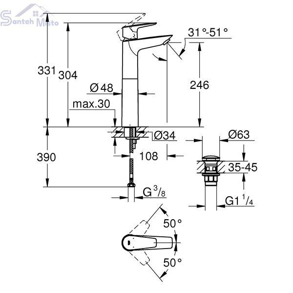 Змішувач для раковини Grohe QuickFix StartEdge XL-Size 23777001 з донним клапаном CV030592 фото