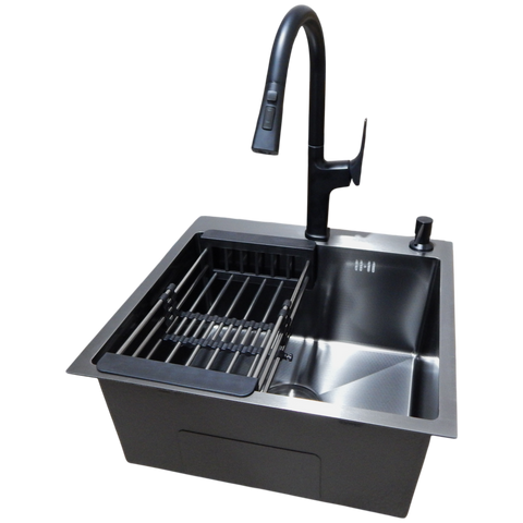 Комплект кухонної мийки Kraft HM 50х50 NANO BLACK (DECOR) PVD (3.0/1.0 мм) SМ1046 фото