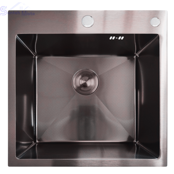 Комплект кухонної мийки Kraft HM 50х50 NANO BLACK (DECOR) PVD (3.0/1.0 мм) SМ1046 фото