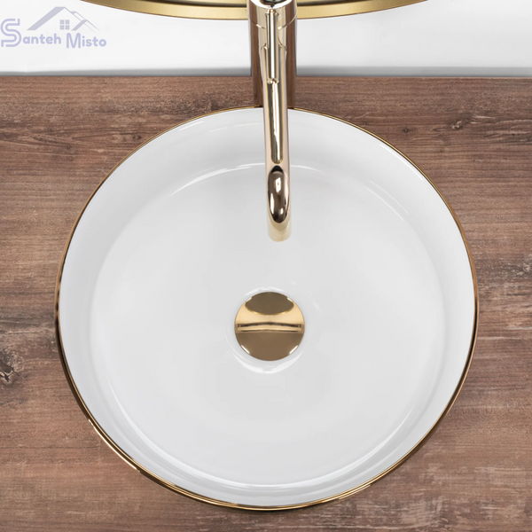 Умивальник (раковина) REA SAMI BRUSHED GOLD WHITE накладний REA-U6630 фото