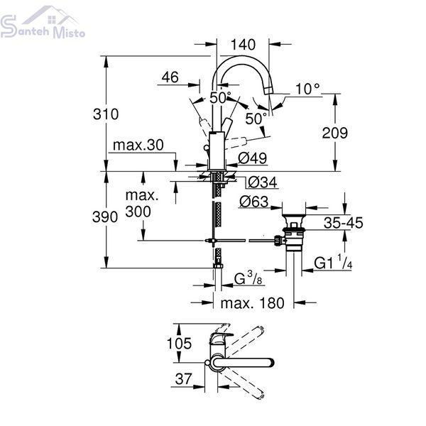 Змішувач для раковини Grohe Start Flow L-Size 23811000 з донним клапаном CV036275 фото