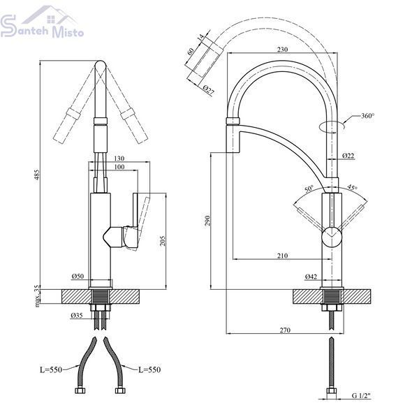 Смеситель для кухни Kroner KRP Ersel - C03900BLK CV033801 фото