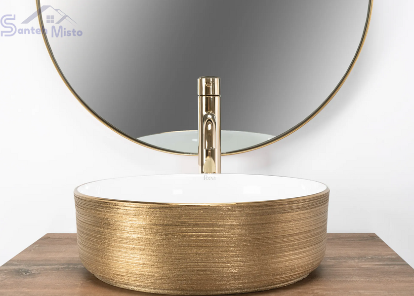 Умивальник (раковина) REA SAMI BRUSHED GOLD WHITE накладний REA-U6630 фото