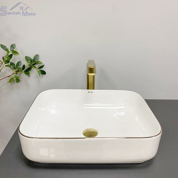 Умивальник (раковина) VBI PALERMO WHITE ROSE GOLD EDGE накладний VBI-012307 фото