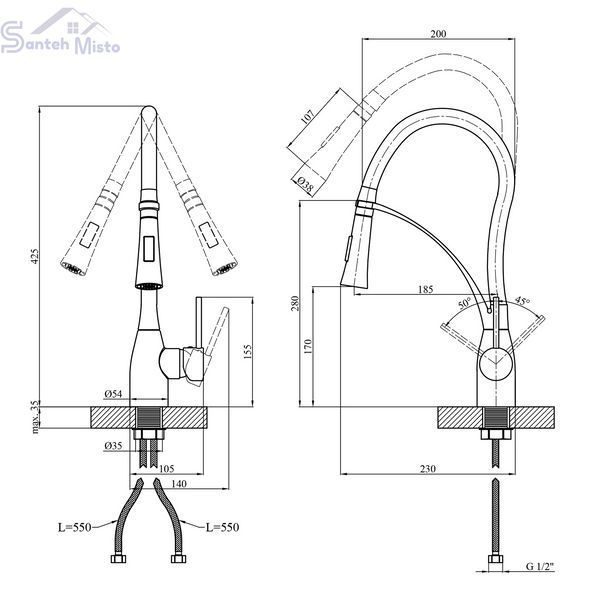 Змішувач для кухні Kroner KRP Ersel - SCH03393BLK CV033799 фото