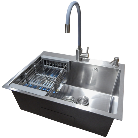 Комплект кухонної мийки Kraft KRF 6045 DECOR (3.0/1.0 мм)+Змішувач для кухні з гнучким виливом Kroner KRP Edelstahl Klassisch - ESG035GRA SM5933 фото