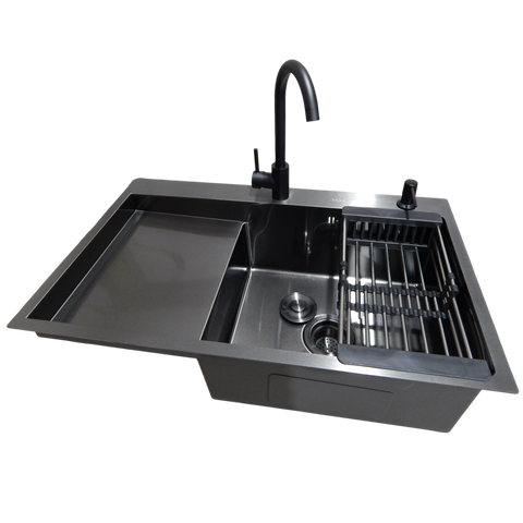 Комплект кухонной мойки Kraft&nbsp;HM&nbsp;- 7848ALB&nbsp;PVD&nbsp;(3.0/1.0 мм) SM3048 фото