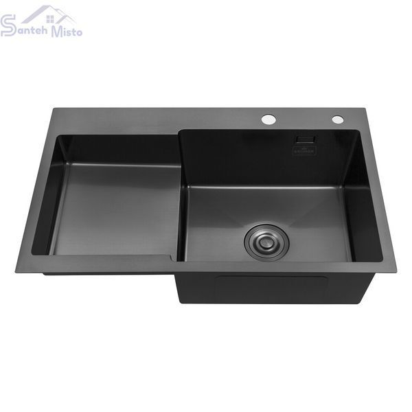 Комплект кухонної мийки Kroner Handmade Schwarze - 7848LHM PVD (3.0/1.0 мм) SM3028 фото
