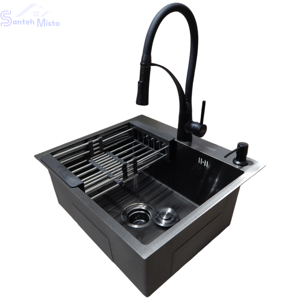 Комплект кухонной мойки KRAFT Handmade PVD-Графіт HS54*48 (3.0/1.0 мм) SM683 фото