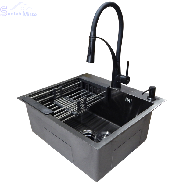 Комплект кухонной мойки KRAFT Handmade PVD-Графіт HS54*48 (3.0/1.0 мм) SM683 фото