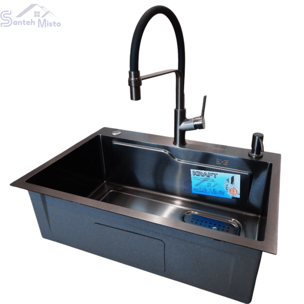 Комплект кухонної мийки Kraft HM 6845 NANO BLACK SM302 фото