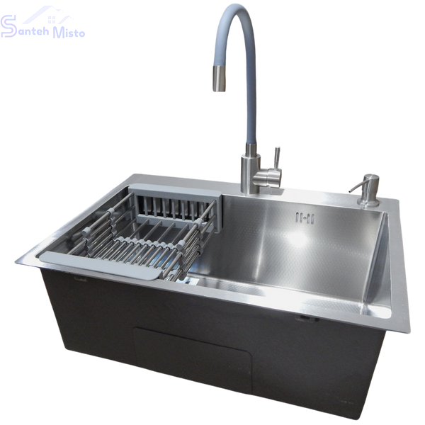 Комплект кухонної мийки Kraft KRF 6045 DECOR (3.0/1.0 мм)+Змішувач для кухні з гнучким виливом Kroner KRP Edelstahl Klassisch - ESG035GRA SM5933 фото