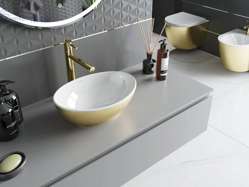 Умывальник (раковина) MEXEN ELZA BRUSHED GOLD WHITE накладной MEX-21014017 фото