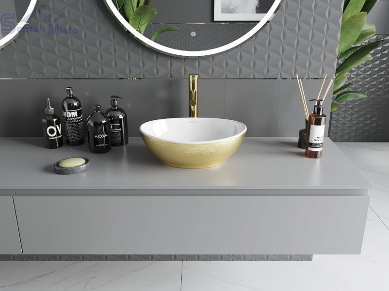 Умывальник (раковина) MEXEN ELZA BRUSHED GOLD WHITE накладной MEX-21014017 фото