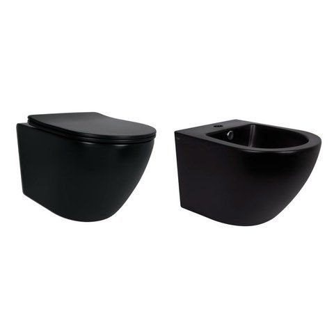 Комплект Qtap Robin Matt Black 2 в 1: унітаз підвісний Ultra Quiet QT13332381АSMB + біде підвісне QT1355046FMB QT13332381АSMB47628 фото