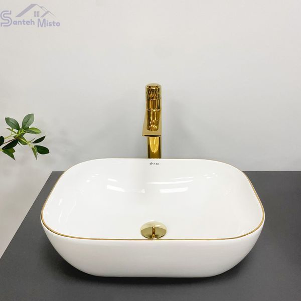 Умивальник (раковина) VBI RAVENNA WHITE GOLD EDGE накладний VBI-011218 фото