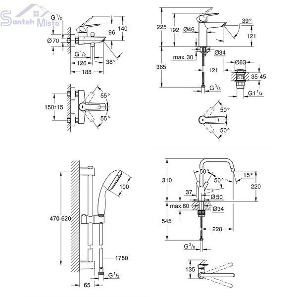 Набір змішувачів 4 в 1 для ванної кімнати та кухні Grohe QuickFix Start Black M-Size UA303301MK CV033954 фото