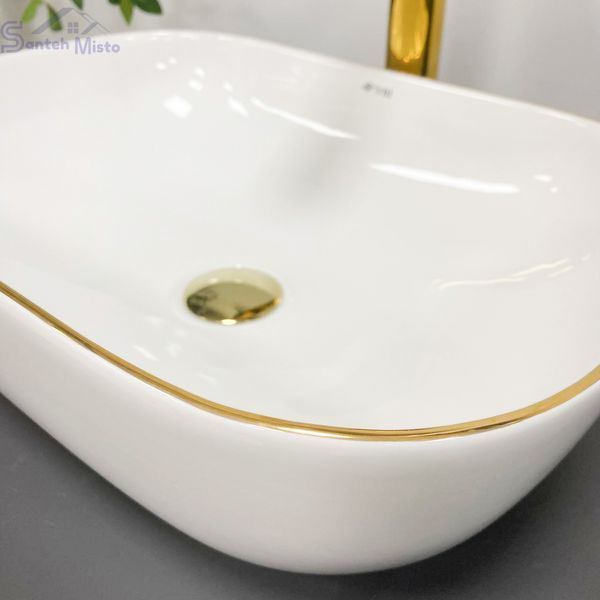 Умивальник (раковина) VBI RAVENNA WHITE GOLD EDGE накладний VBI-011218 фото