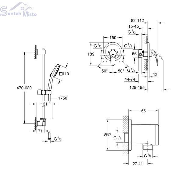 Душова система Grohe Euroeco з гарнітуром Vitalio Comfort 110 та шланговим підключенням 3274226929 CV036744 фото