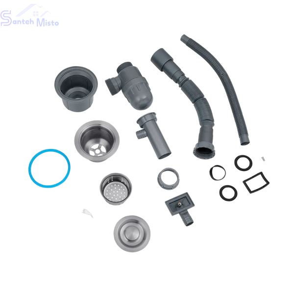 Комплект кухонной мойки Kraft&nbsp;HM&nbsp;- 7848ALB&nbsp;PVD&nbsp;(3.0/1.0 мм) SM6049 фото
