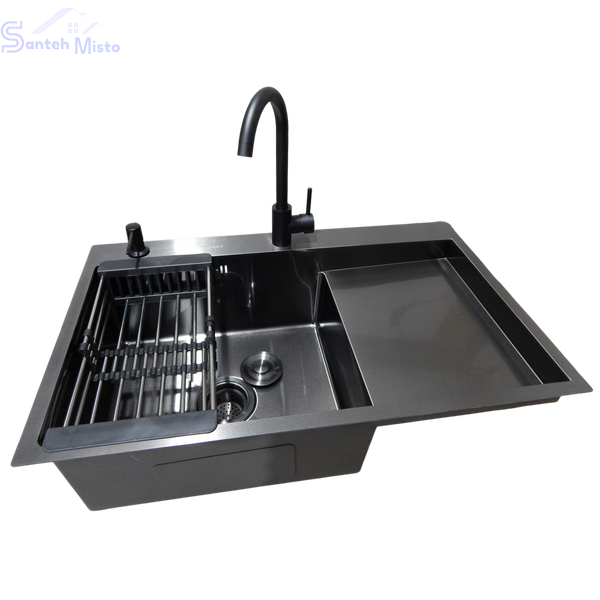 Комплект кухонной мойки Kraft&nbsp;HM&nbsp;- 7848ALB&nbsp;PVD&nbsp;(3.0/1.0 мм) SM6049 фото