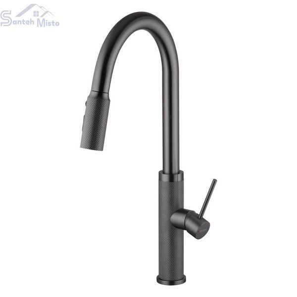 Комплект кухонної мийки Kraft NANO BLACK PVD Декор HS50*50 (3.0/1.0 мм)+Змішувач для кухні з висувним шлангом SМ4088 фото
